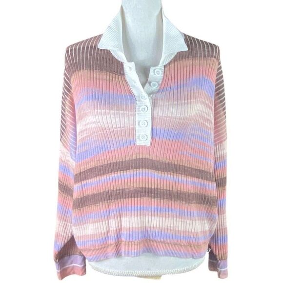 Asos Design Womens Multicolor Space Dye Ribbed Knit Collared Jumper Size 10 - Picture 1 of 5